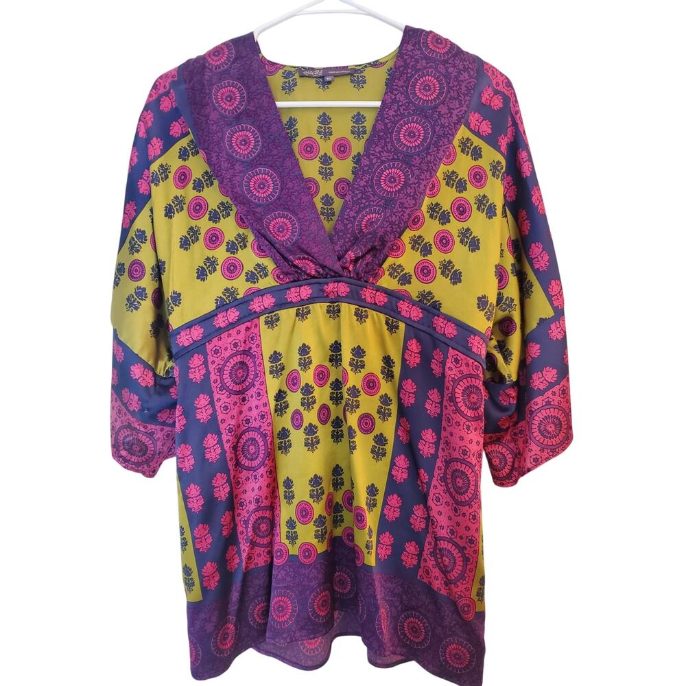 Hale‎ Bob Purple/Fuchsia/Green Silk Babydoll Top Size XS